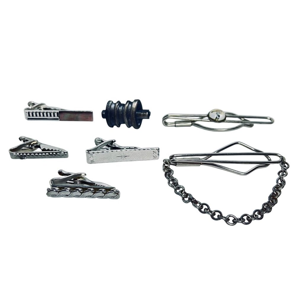 Lot Of 7 Vintage Silver Tone Tie Bars (6054)